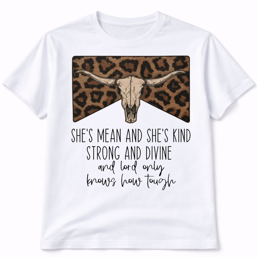 Shes Mean Shes Kind Western Bull Skull Graphic T-Shirt