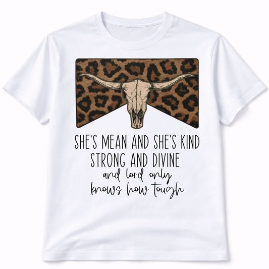 Shes Mean Shes Kind Western Bull Skull Graphic T-Shirt
