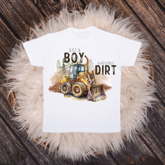 Just A Boy Who Loves Dirt Kids Graphic Tee