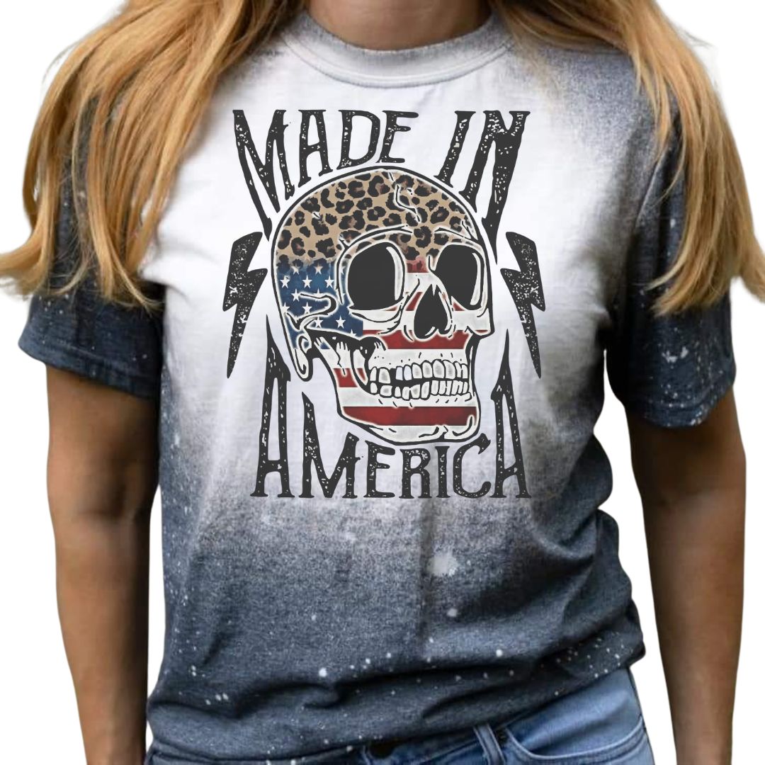 Skull Made In America Bleached Short Sleeve T-Shirt