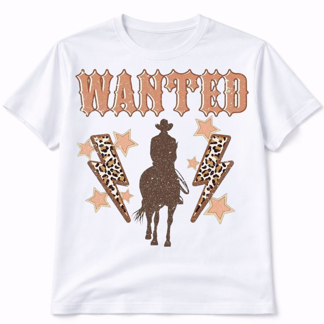 Wanted Cowboy Western Graphic T-Shirt