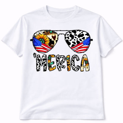 America Sunglasses White Short Sleeve Graphic Tee