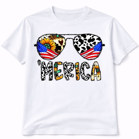 America Sunglasses White Short Sleeve Graphic Tee