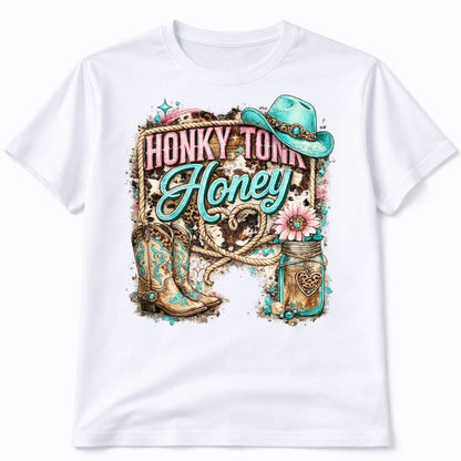 Honky Tonk Honey Custom Graphic Tee Shirt Casual Everyday T-Shirt Comfortable Unisex Fit