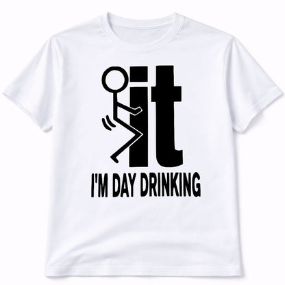 Day Drinking Mens Custom Graphic Tee Shirt Casual Everyday T-Shirt Comfortable Unisex Fit