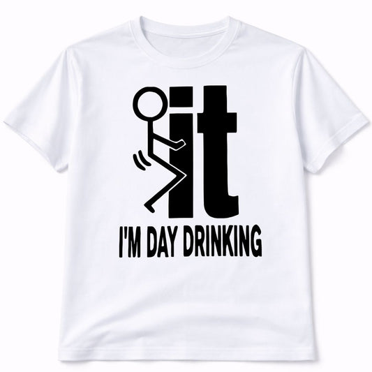 Day Drinking Mens Custom Graphic Tee Shirt Casual Everyday T-Shirt Comfortable Unisex Fit