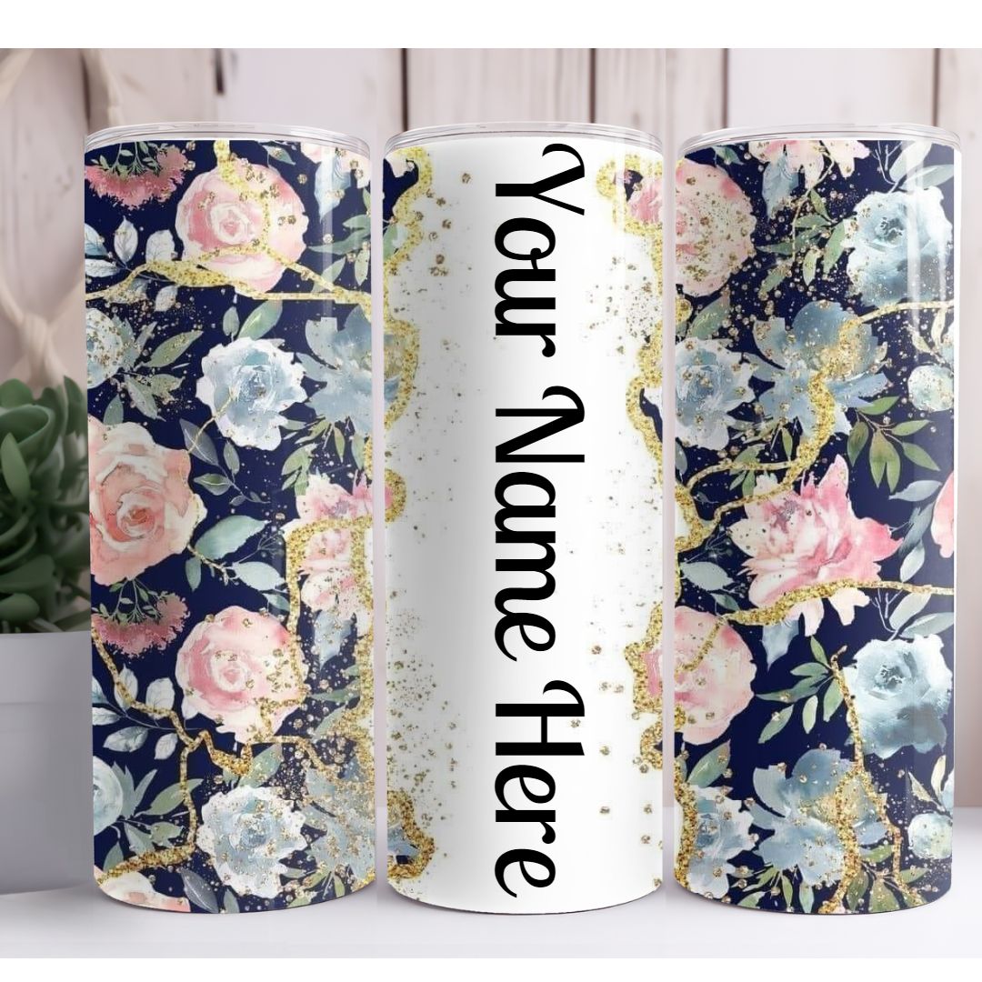 Navy Floral Personalized 20oz Skinny Tumbler