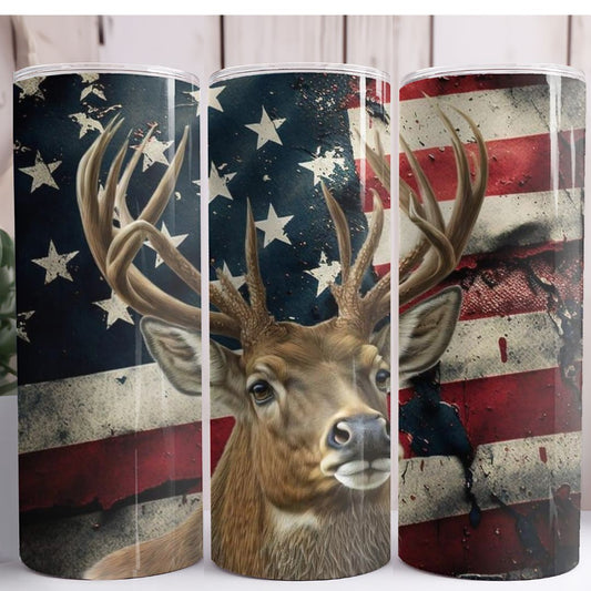 Deer USA Flag 20oz Skinny Tumbler