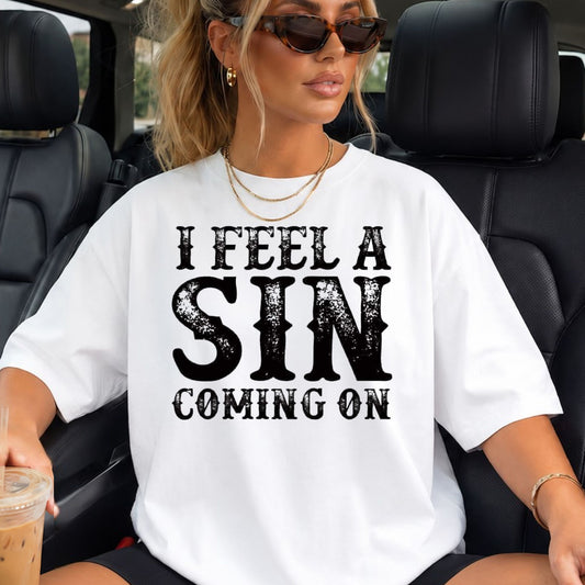 I Feel A Sin Comin On Western Short Sleeve Graphic Tee