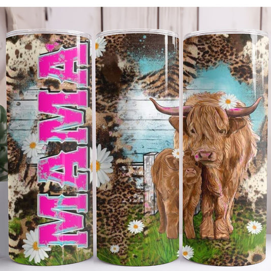 Mama Highland Cow 20oz Skinny Tumbler