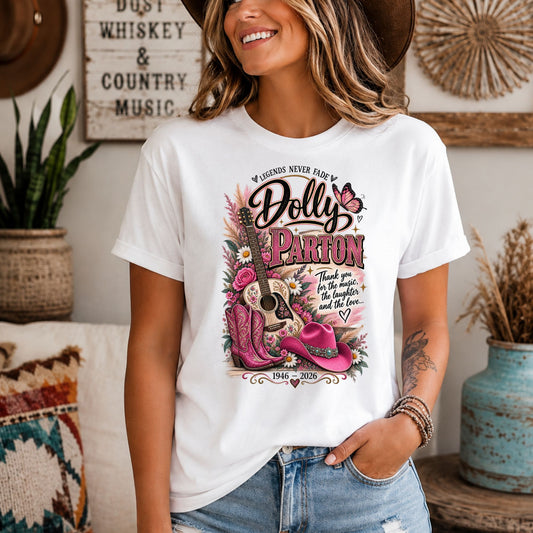 Dolly Parton Graphic Tee Womens Country Western Vintage Cowboy Boot Shirt White