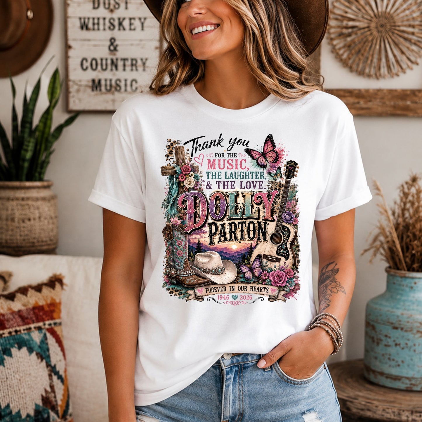 Dolly Parton Country Western Graphic Tee Thank You For The Music T-Shirt White