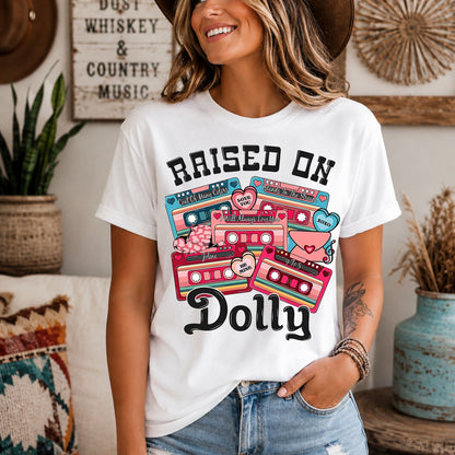 Dolly Parton Raised On Country Music Cassette Retro Graphic T-Shirt White