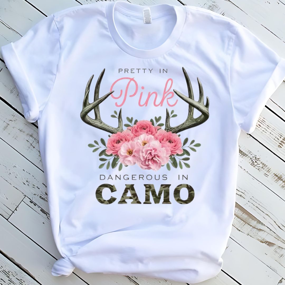 Pretty In Pink Dangerous In Camo Graphic Tee Shirt