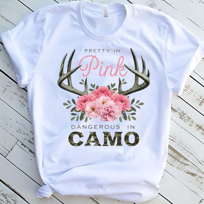 Pretty In Pink Dangerous In Camo Graphic Tee Shirt