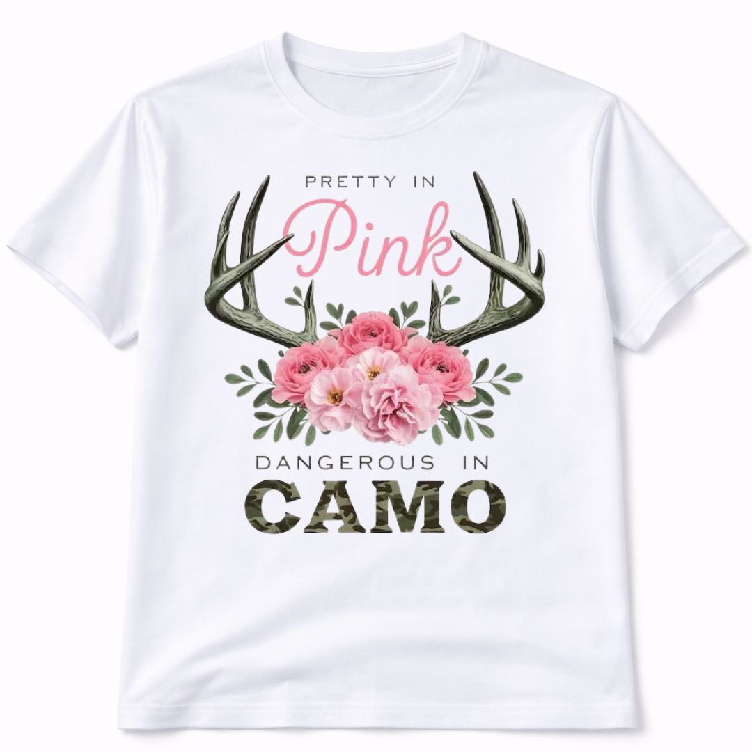 Pretty In Pink Dangerous In Camo Graphic Tee Shirt