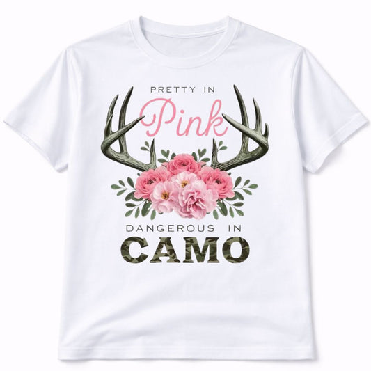 Pretty In Pink Dangerous In Camo Graphic Tee Shirt