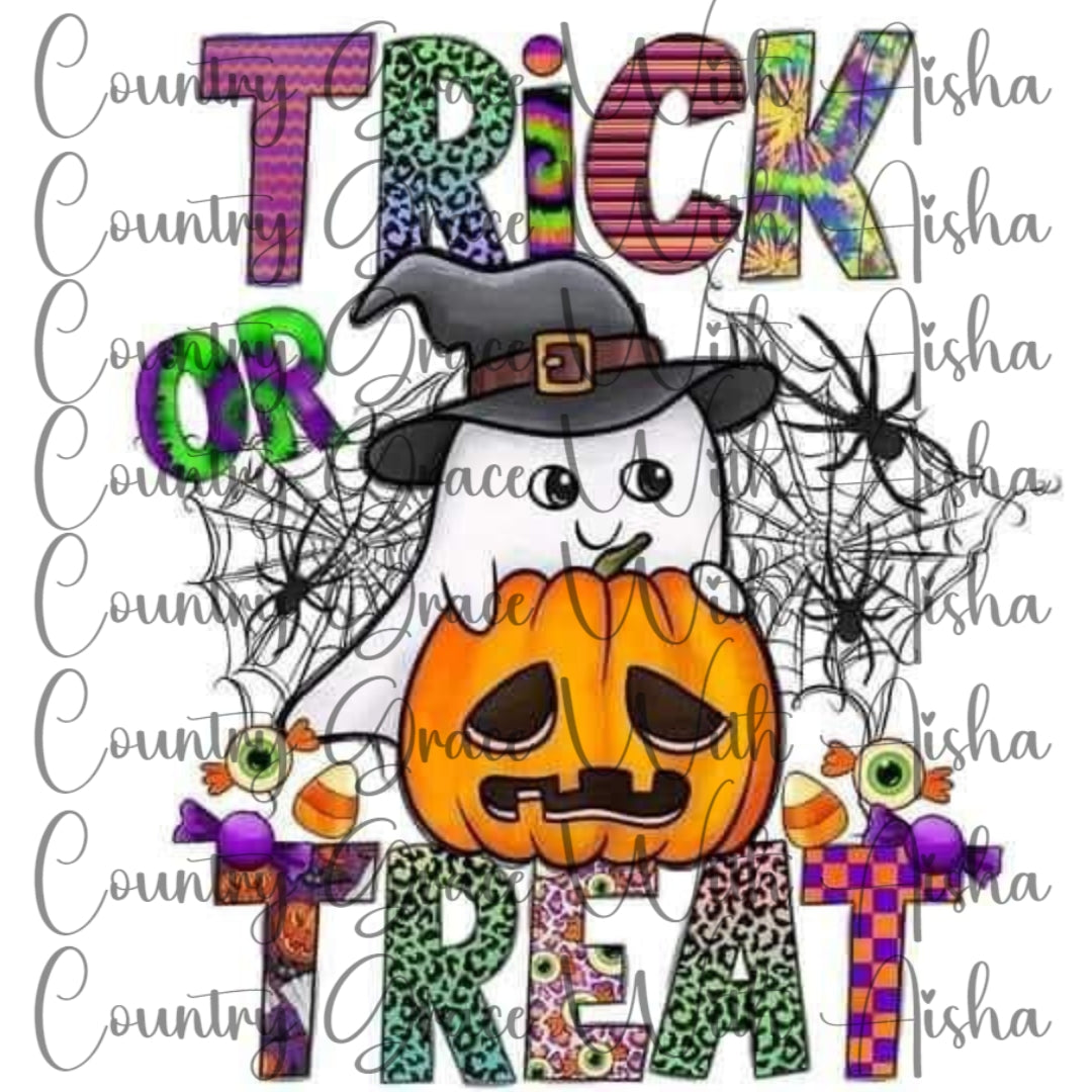 Trick Or Treat Ghost Halloween Ready to Press Sublimation Transfer