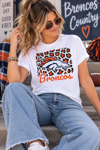 Broncos Football Graphic T Shirt Trendy Western Style Tee Women Gifts White