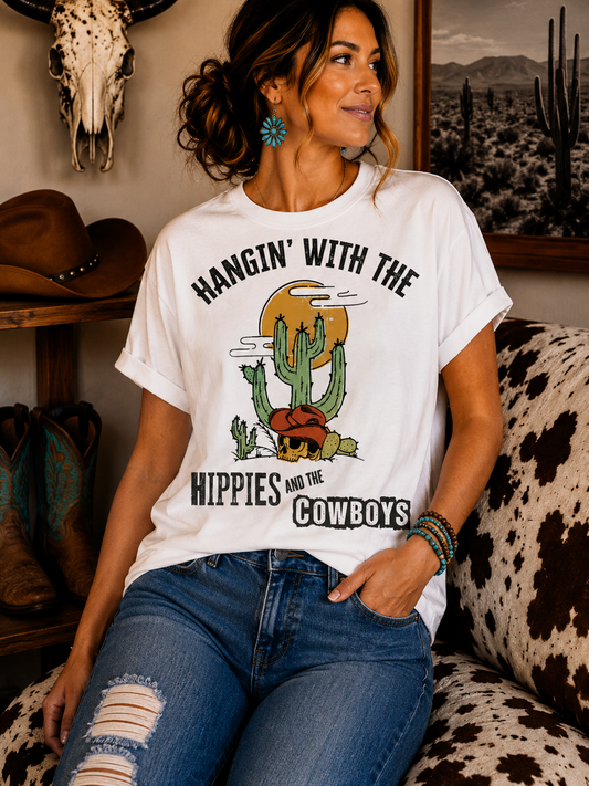 Hangin With The Hippies And Cowboys Graphic Tee Shirt