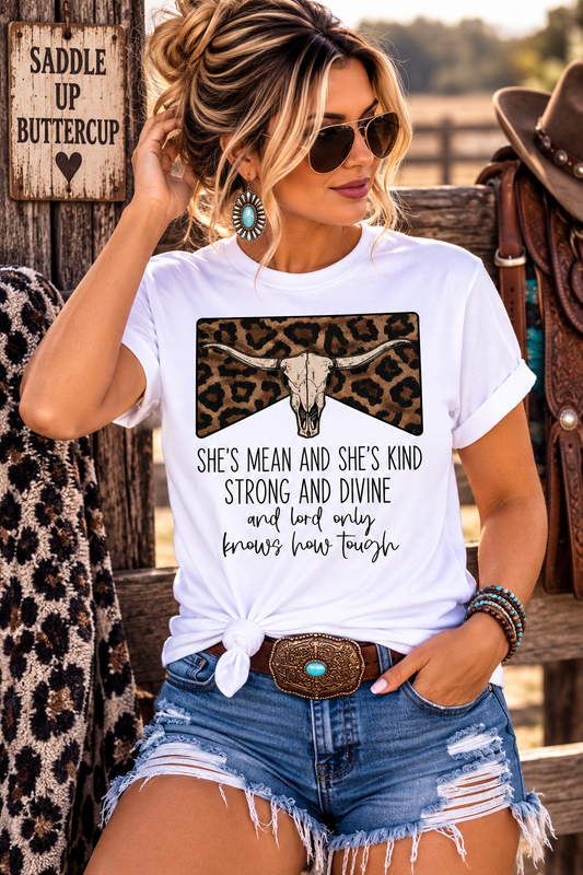 Shes Mean Shes Kind Western Bull Skull Graphic T-Shirt