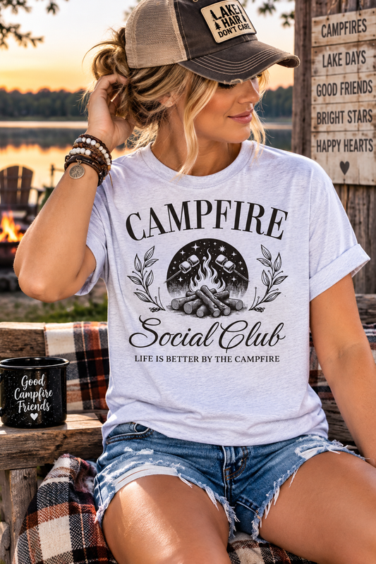 Campfire Social Custom Graphic Tee Shirt Casual Everyday T-Shirt Comfortable Gray