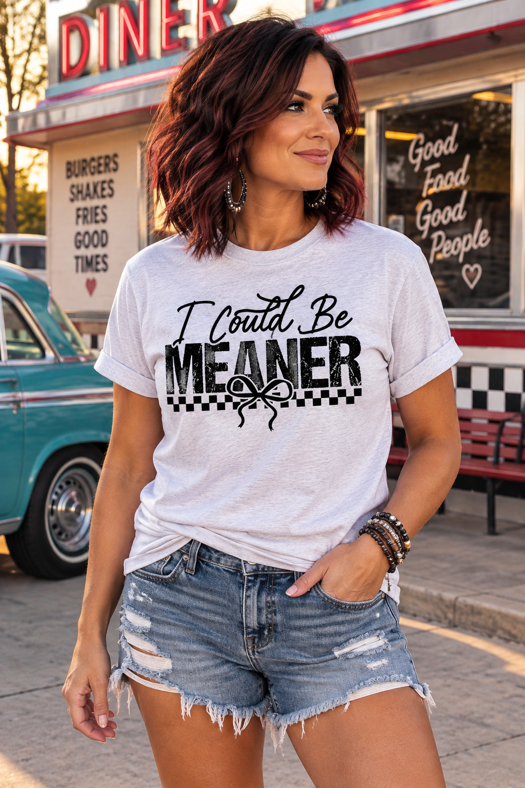 Meaner Custom Graphic Tee Shirt Casual Everyday T-Shirt Comfortable Gray