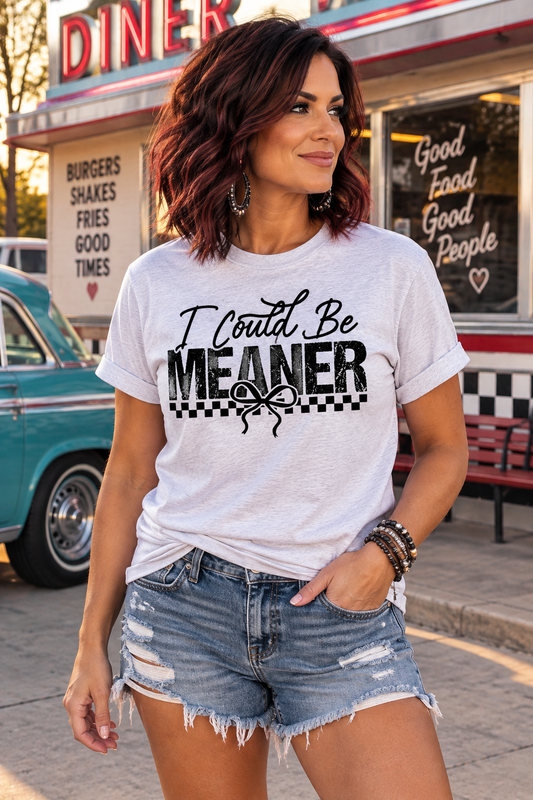 Meaner Custom Graphic Tee Shirt Casual Everyday T-Shirt Comfortable Gray