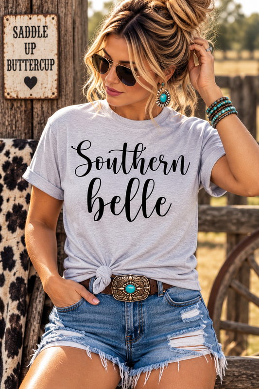 Southern Belle Western Custom Graphic Tee Shirt Casual Everyday T-Shirt Comfortable Gray