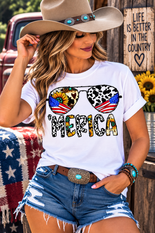 America Sunglasses White Short Sleeve Graphic Tee