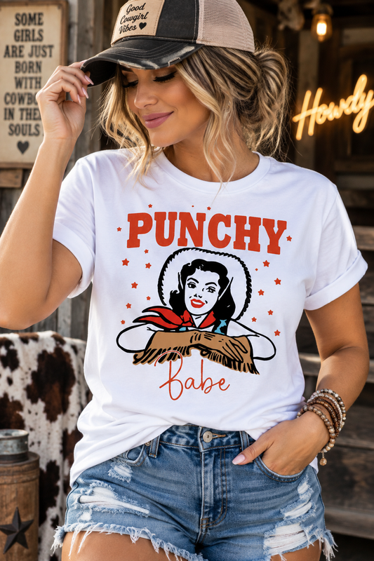 Punchy Babe Cowgirl Western Graphic Tee Shirt