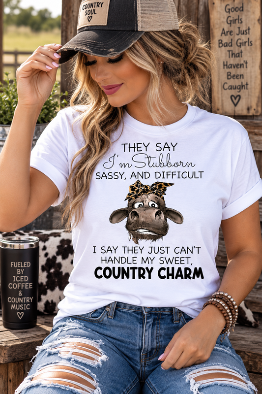 Country Charm Cow Graphic Tee Shirt