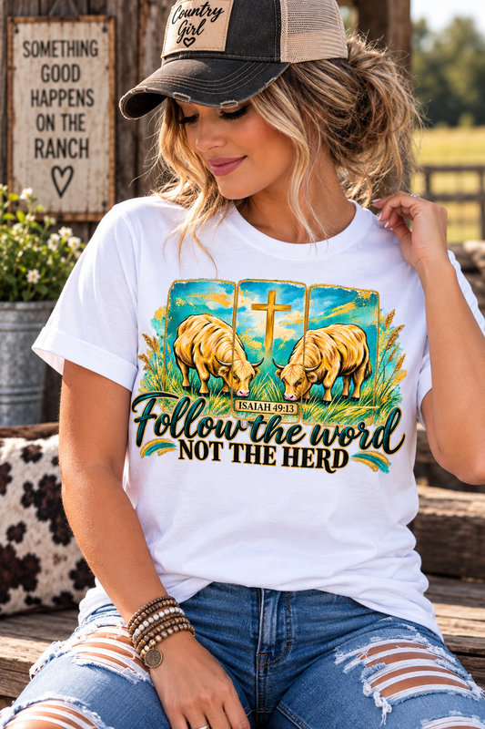 Follow The Word Religious Western Graphic Tee Shirt