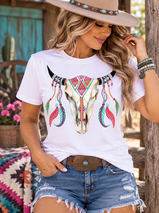 Bull Skull Western Graphic T-Shirt