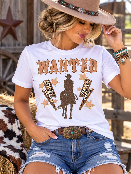 Wanted Cowboy Western Graphic T-Shirt