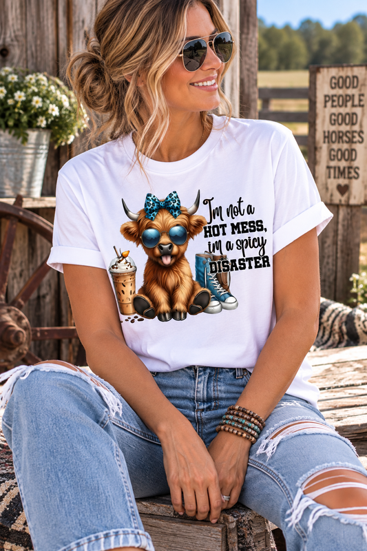 Spicy Disaster Highland Cow Graphic T-Shirt