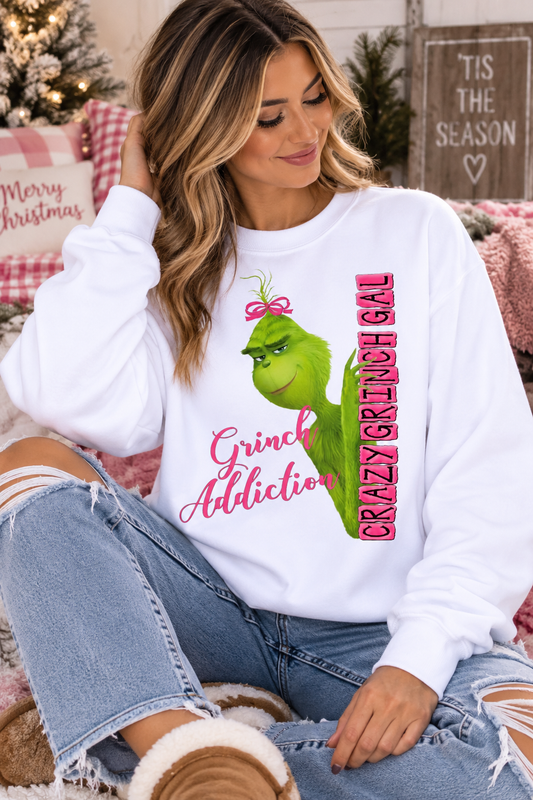 Crazy Grinch Girl Christmas White Sweatshirt