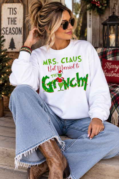 Married To Mr Grinchy Christmas White Sweatshirt