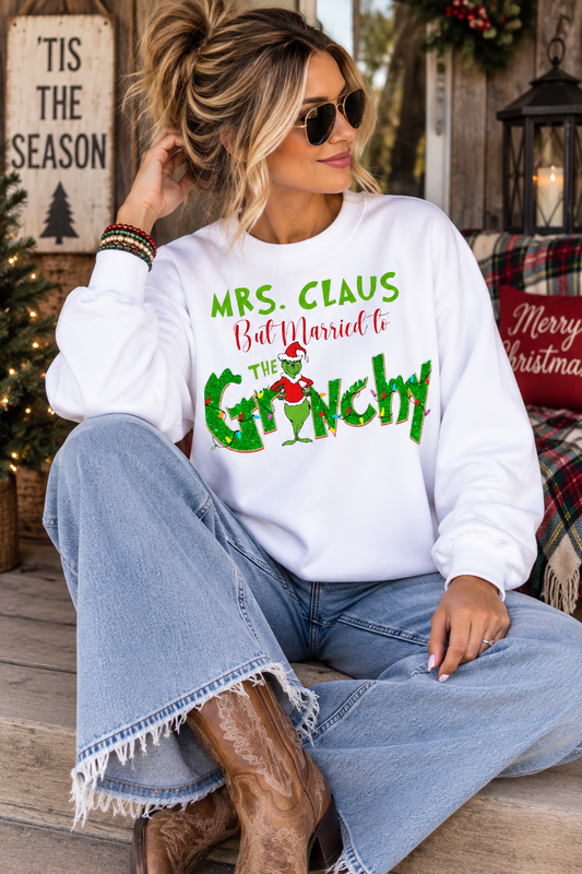 Married To Mr Grinchy Christmas White Sweatshirt