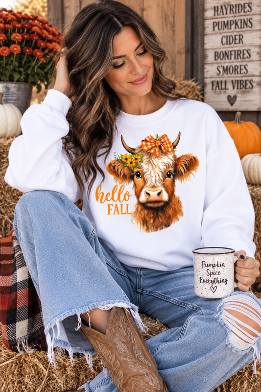 Hello Fall Highland Cow Sweatshirt