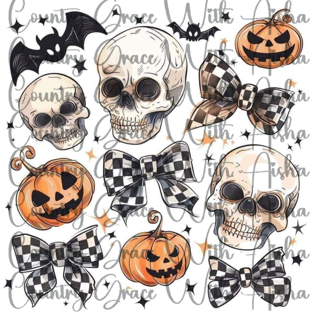 Skulls and Bows Halloween Ready to Press Sublimation Transfer