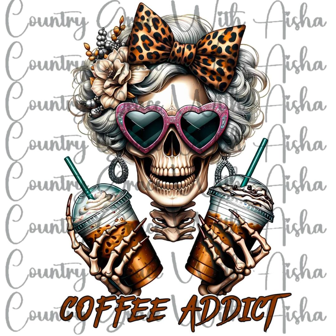 Skull Coffee Addict Ready to Press Sublimation Transfer