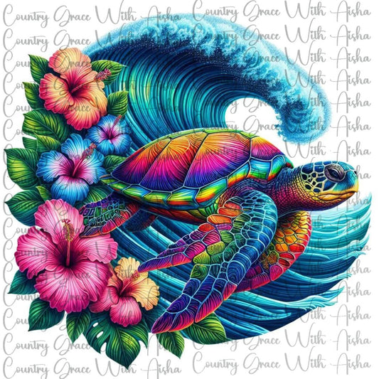 Sea Turtle Floral Ready to Press Sublimation Transfer