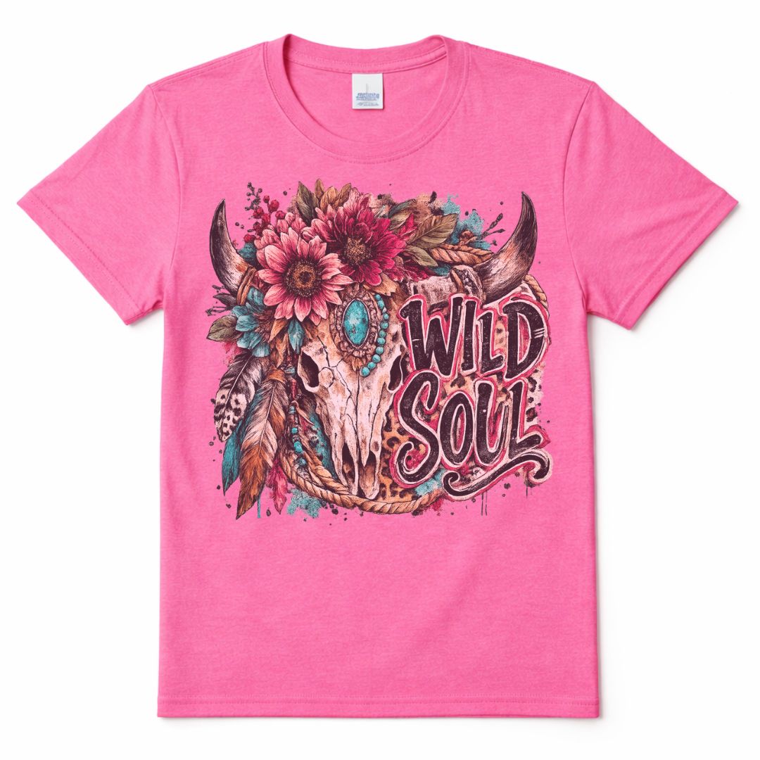Wild Soul Western Custom Graphic Tee Shirt Casual Everyday T-Shirt Comfortable Pink
