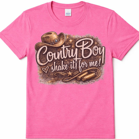 Country Boy Western Custom Graphic Tee Shirt Casual Everyday T-Shirt Comfortable Pink