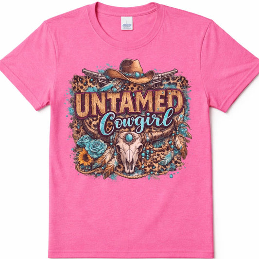Untamed Cowgirl Western Custom Graphic Tee Shirt Casual Everyday T-Shirt Comfortable Pink