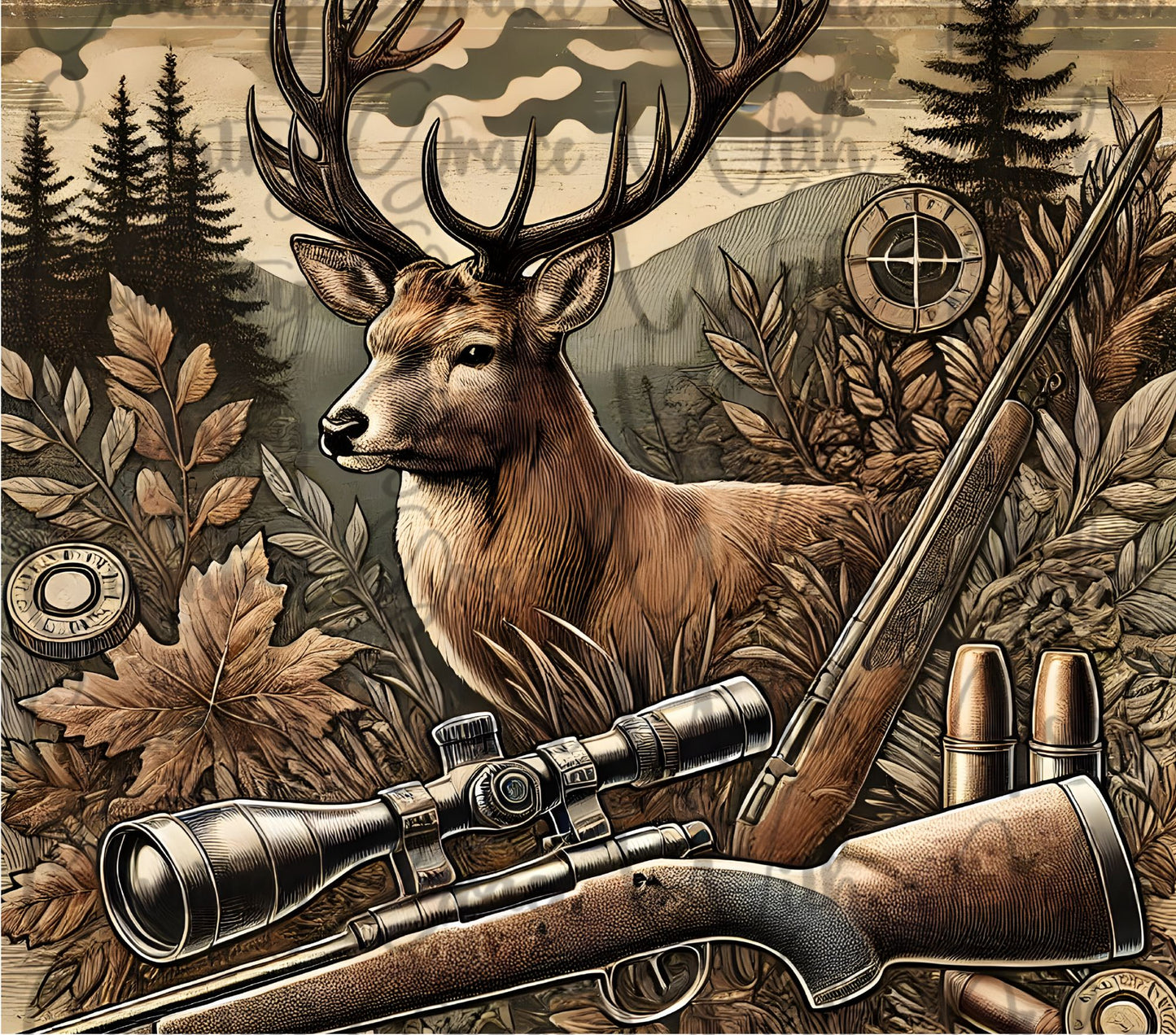 Hunting Deer 20oz Skinny Tumbler Sublimation Transfer Wrap