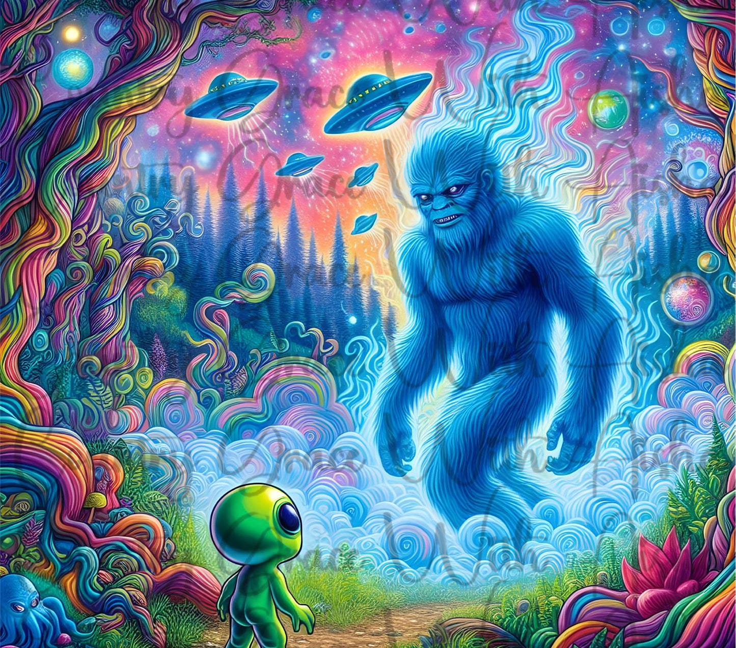 Bigfoot Alien 20oz Skinny Tumbler Sublimation Transfer Wrap