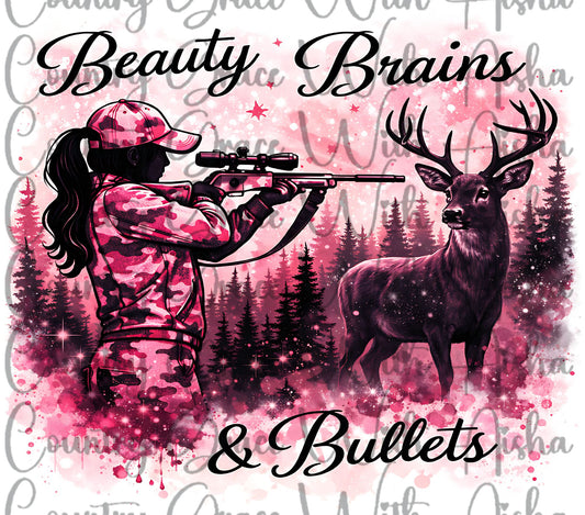 Beauty Brains Hunting 20oz Skinny Tumbler Sublimation PNG