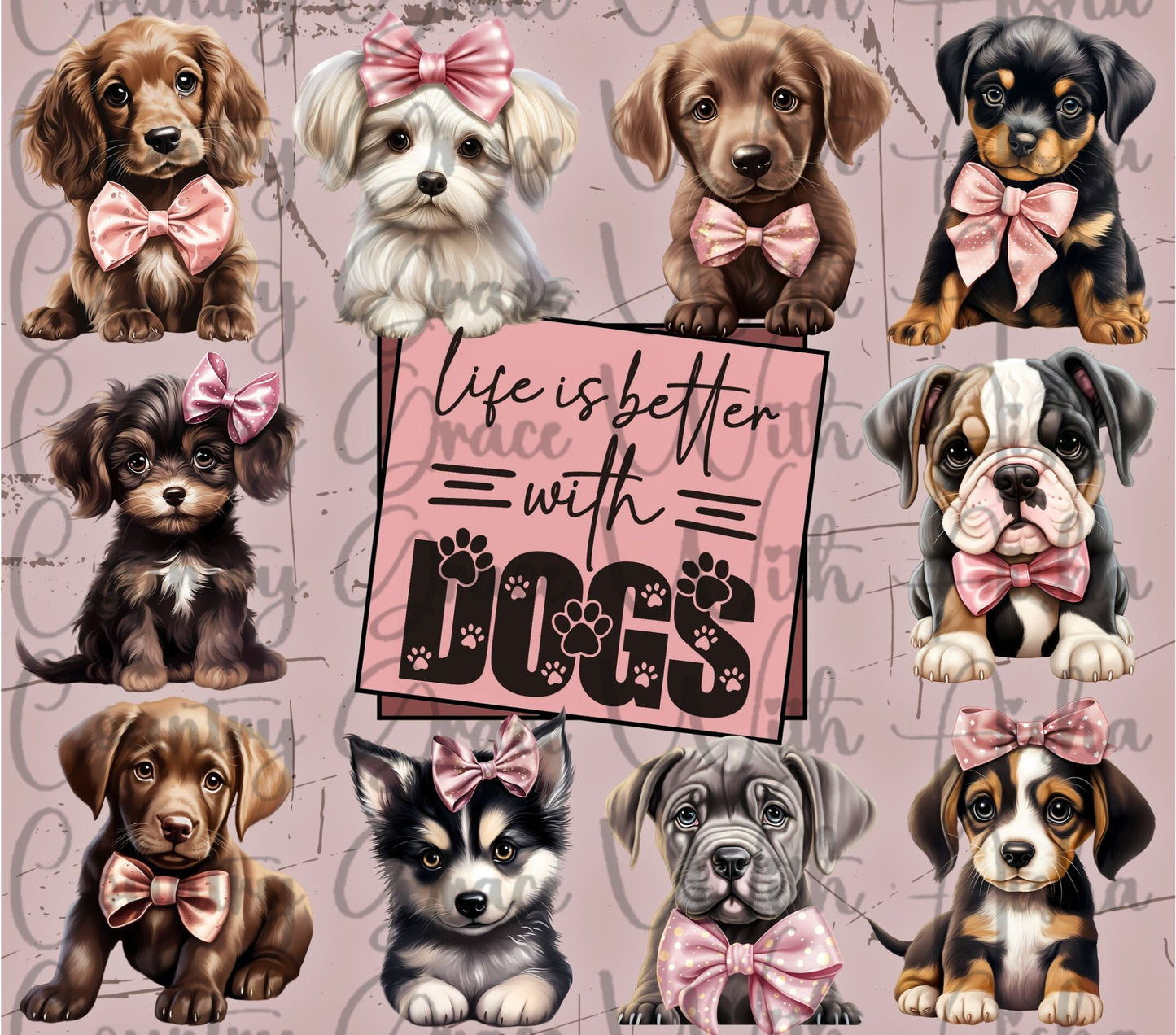 Life With Dogs 20oz Skinny Tumbler Sublimation Transfer Wrap